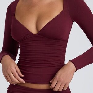 Oh Polly Emry Tencel Modal Ruched Long-Sleeve Top in Plum